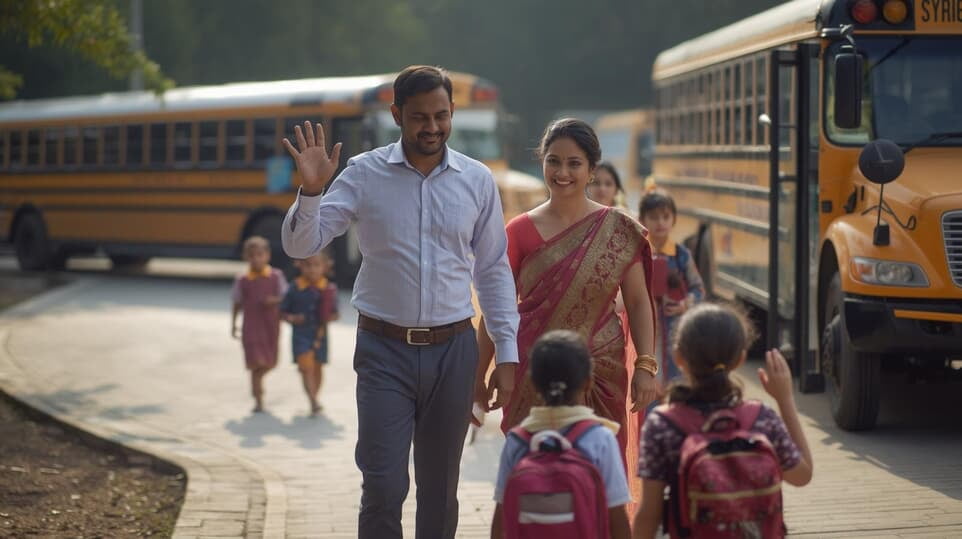 parents greeting their ward in school